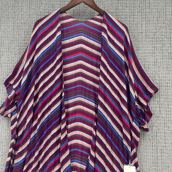 Lana Roux Womens Oversize Layering Kimono Cardigan Striped Multicolor One Size - Picture 3 of 10